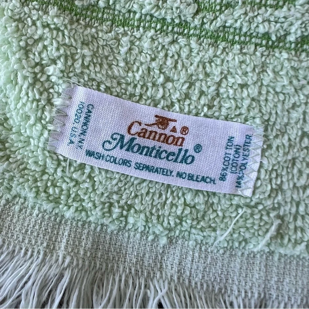Vtg Cannon Santa Cruz Scroll Hand Towel Mint Green USA Sculpted Fringed MCM GUC